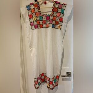 Hand Made Hand Crocheted Mexican Huipil dress white women’s Vintage
